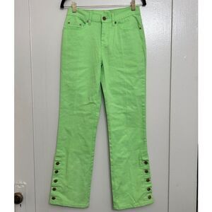 Vintage Neon Lime Green Cotton Straight Leg Mid Rise Jeans w/Button Detail